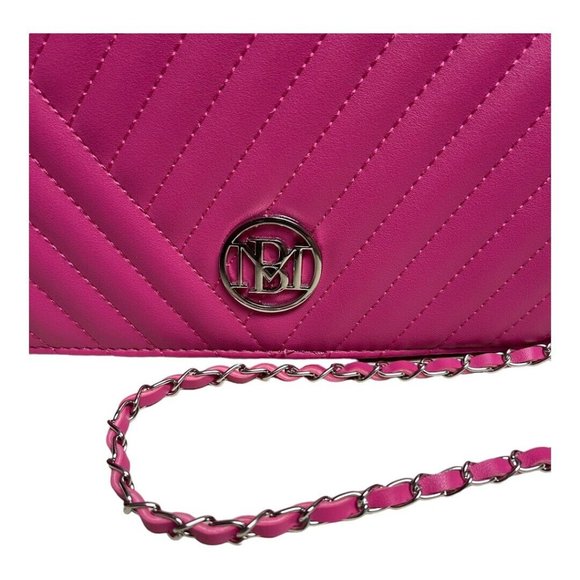 Badgley Mischka Studio Crossbody Purse Hot Pink Quilted Faux Leather Chain NEW - Picture 2 of 16